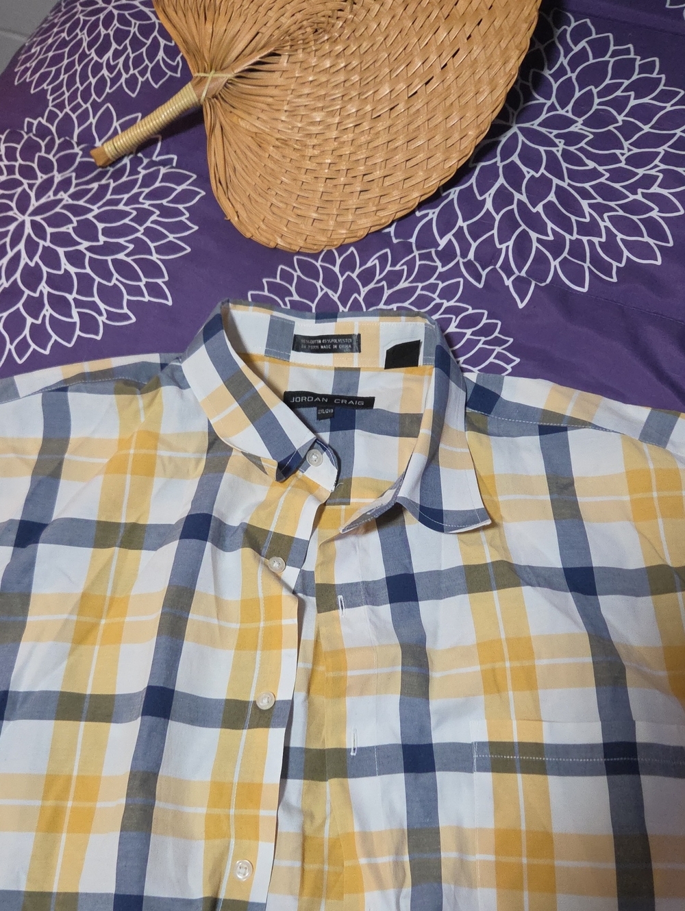 Jordan Craig Yellow, Blue & White Plaid Button-Down Shirt 2XL